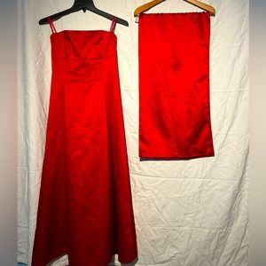 Red strapless evening dress. UK12 (but ships from US).  Shoulder wrap included